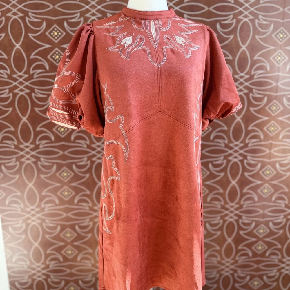 FAUX SUEDE PUFF SLEEVE DRESS FROM THML